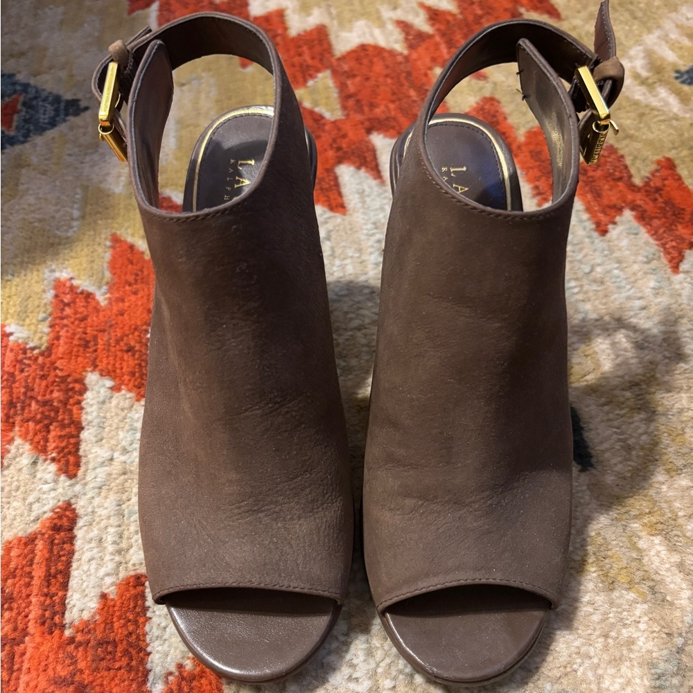 Ralph Lauren Dark Brown Peep-Toe Heels